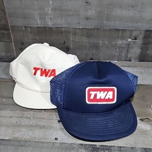 TWA Embroidered Logo Trucker Hat - Navy and Cream